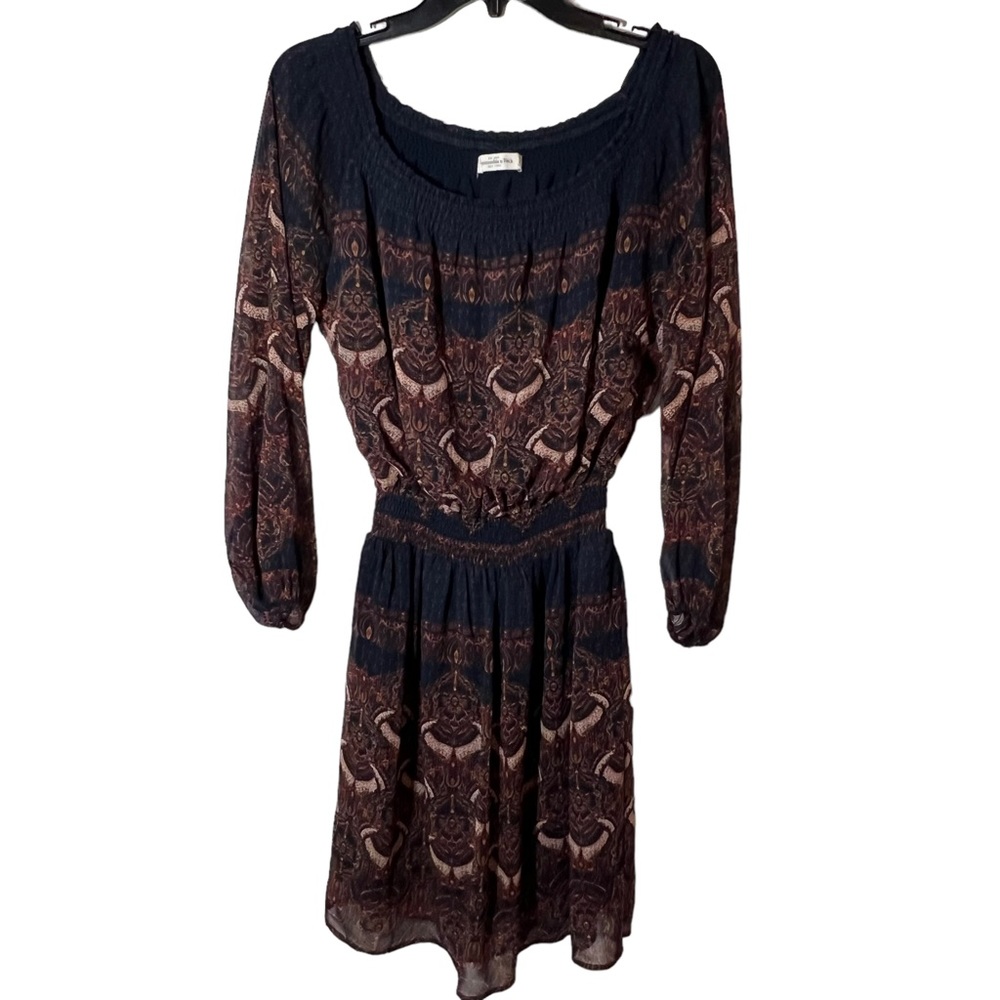 Abercrombie & Fitch Navy/Brown Pattern Chiffon Dress Medium